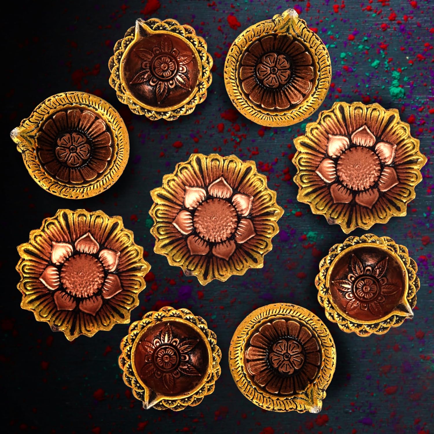 Oil Lamps & Accessories - Large (3 Inch) 9 Pcs Diwali Diyas for Decoration for Home, Clay Diya for Diwali with Wicks, Diwali Gifts for Friends, Diwali Decor, Tea Lights Holder for Diwali Decorations, Diwali Diya for Pooja