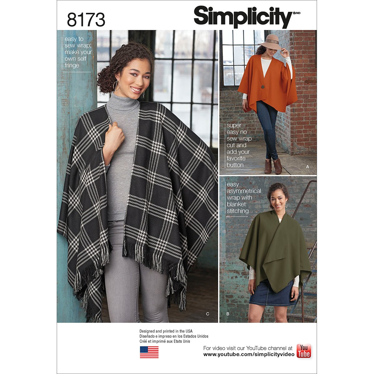 Simplicity Pattern 8173 Misses' Fleece Poncho Wraps, Paper, White, 22 x 15 x 1 cm