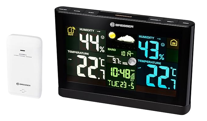 Bresser Wetterstation Funk mit Außensensor Meteo THBM Colour mit großem Farbdisplay und Außensensor für die Ermittlung von Te