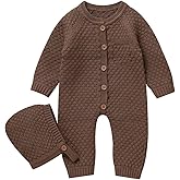 mimixiong Cotton Baby Romper Newborn Baby Knitted Clothes Longsleeve Sweater Outfit for Boy and Girls with Warm Hat Set