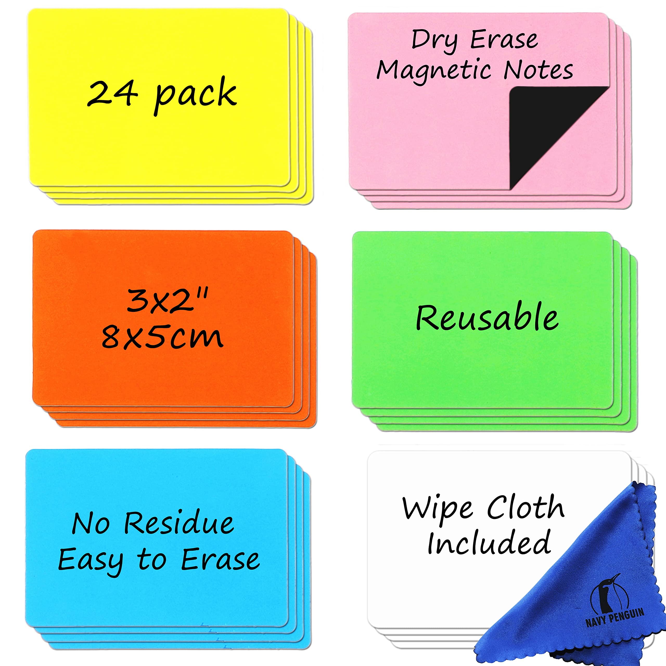 Dry Erase Magnets Set - 24 Pack - 3x2 Whiteboard Magnetic Labels - Small White Board Magnet Strips Name Tags for Home, Office and Classroom