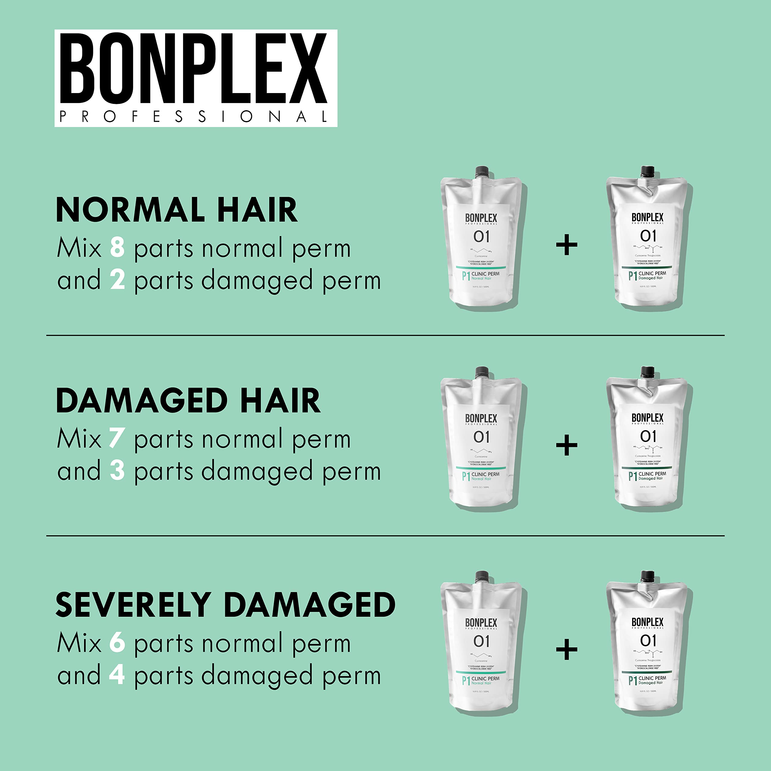 BONPLEX Clinic Perm for Damaged | Color Treated | Chemically Treated | Thin or Delicate Hair | Cysteamine Thioglycolate Based | Hydrochloride Free | pH 4.5 | Cream Type Multi-Perm System 16.9oz