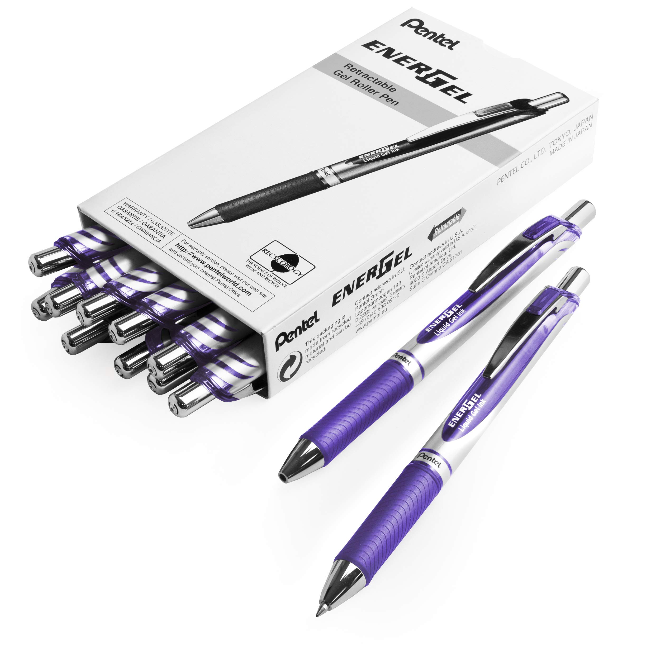 Pentel EnerGel XM BL77 - Retractable Liquid Gel Ink Pen - 0.7mm - 54% Recycled - Lilac - Pack of 14