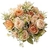 YoungJewl Artificial Peonies Flowers,Fake Peony Silk Flower Bouquet 3 Bundles Plastic Florals Bulk Arrangements for Vase Wedding Decoration(Orange)