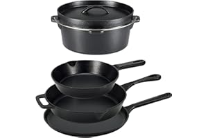 鶹 Basics Pre-Seasoned Cast Iron 5-Piece Kitchen Cookware Set, Pots and Pans