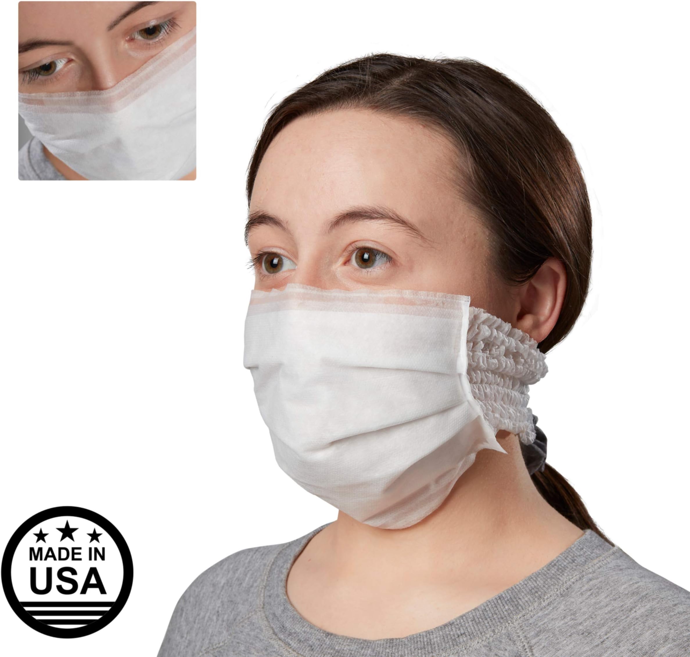 Disposable Face Mask. Made in the USA. Comfortable and Secure Wrap Around Face Shield. Germ Protection (10 ct.)
