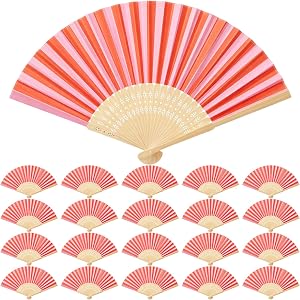 Novabright 20 Pcs Orange & Pink Striped Folding Hand Fans, 8.3" Bamboo Ribs | Vibrant Sunset Theme, Tropical Striped Design,
