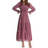 BTFBM Women Casual Long Sleeve Crew Neck Fall Dress Bohemian Relaxed Fit Floral Flowy Maxi Dresses Tiered Cocktail Dress