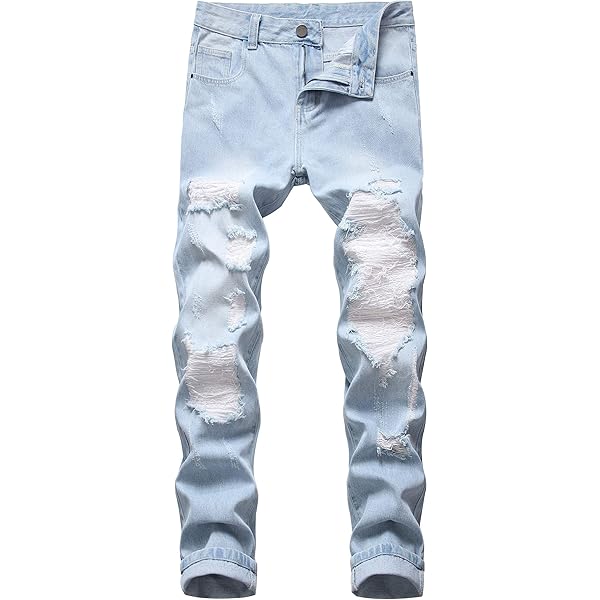 Maiyifu-GJ Mens Slim Fit Ripped Distressed Jeans Tapered Leg