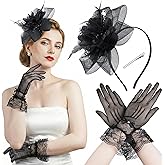 Fascinators Hats for Women Tea Party Hats with Lace Gloves Set 1950s Dresses Party Accessories for Wedding Cocktail