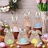 Bucherry 6 Pcs Spring Easter Bunny Table Decorations Wooden Easter Tabletop Decor Bunny Shaped Wood Centerpieces Rabbit Home Decor for Table Tiered Tray Mantle Office Party Patio Yard Decorations