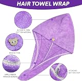 Jsdoin 3 Pack Microfiber Hair Towel Wrap Button Super Quick Absorbent view 2