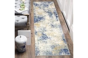 Vaukki Modern Abstract Hallway Runner Rugs, Non Skid Washable Soft Laundry Room Rug, Non Slip Indoor Floor Accent Mat Carpet Runner for Bathroom, and Bedroom (Blue and Beige, 2'x6')
