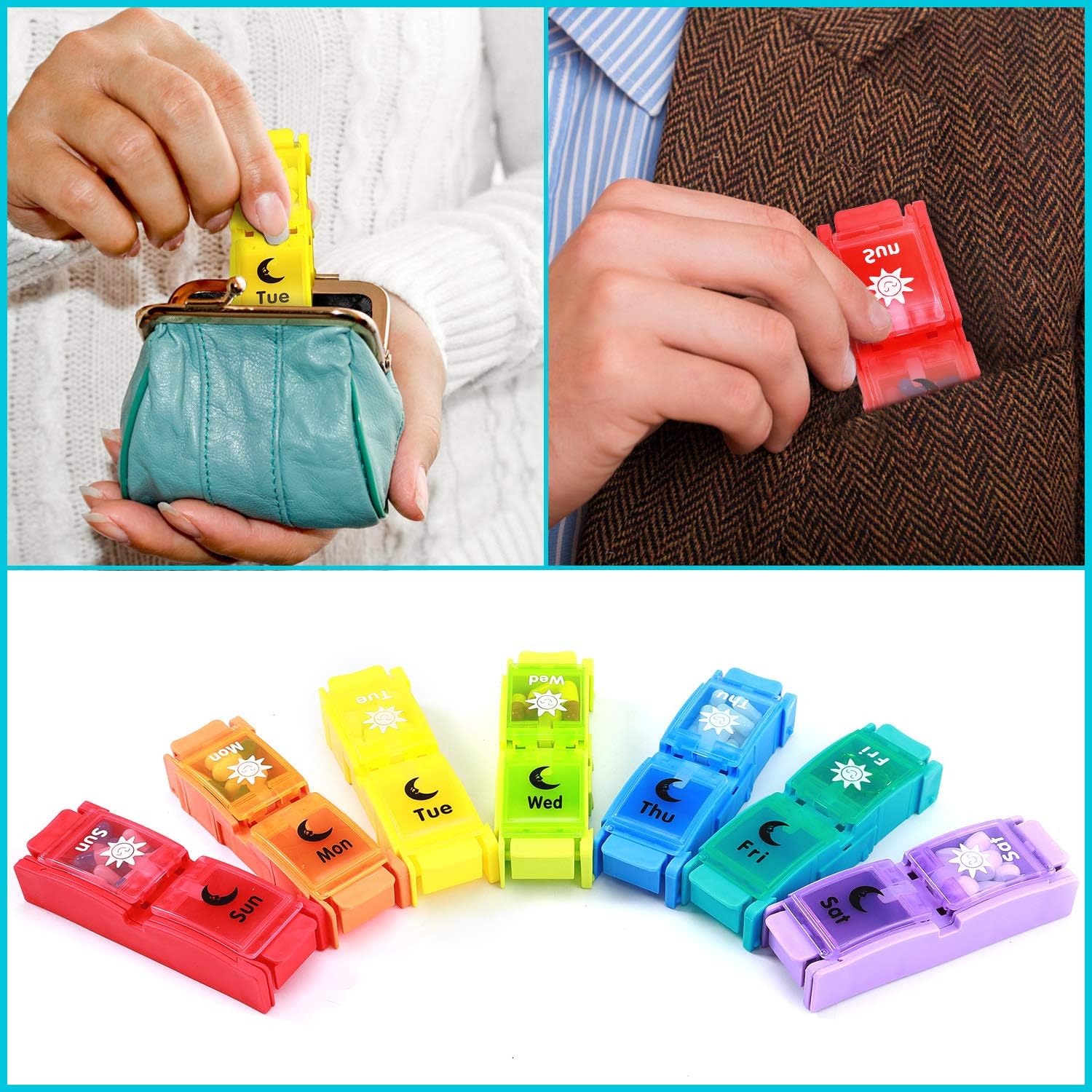 Weekly Pill Box Case 7 Day,Daily Pill Organizer 2 Times A Day,Portable Travel Pill Container Dispenser Holders with Large Removable Compartments to Hold Vitamins,Fish Oil,Supplements and Medication: Health & Personal Care