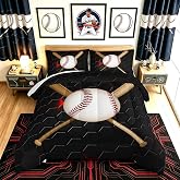 HOSIMA Black Honeycomb Baseball Queen Comforter Set with 2 Pillowcases. | Boys Teens Bedroom Decor,Boys Sports Cool Baseball Pattern Bedding Set