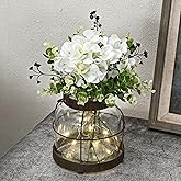 Farmhouse Glass Lantern Vase Vintage Flower Vases with Plants Hydrangea Lights Rustic Floral Arrangement Centerpieces Home Decor Hostess Housewarming Gift