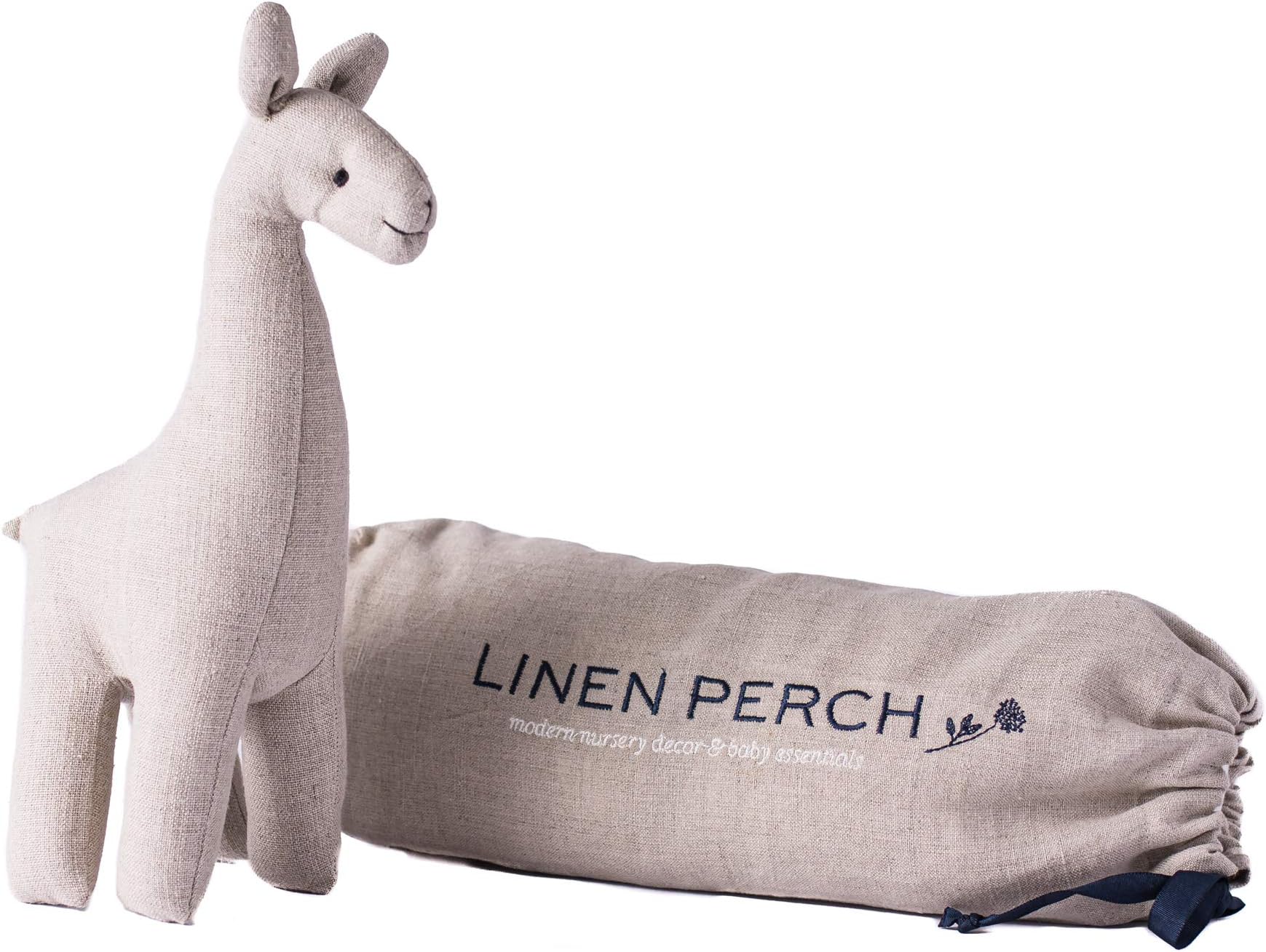 Linen Perch Llama Stuffed Animal | 100% Natural Linen | Alpaca Nursery Décor (12 inches)