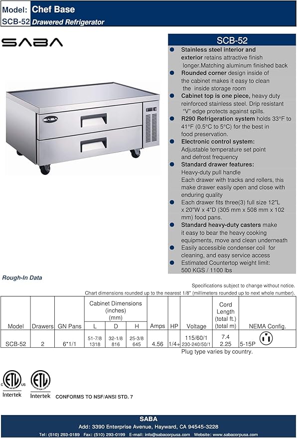Amazon Com Saba 52 Chef Base Refrigerator 2 Drawer Appliances