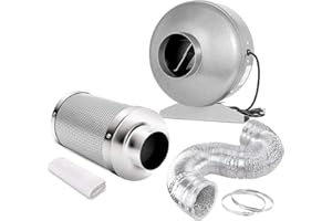 iPower 4 Inch 190 CFM Inline HVAC Vent Blower Fan with 4" Air Carbon Filter 8 Feet Ducting Combo Set for Grow Tent, Ventilation Kits, Silver