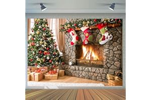 CYLYH 7x5FT Christmas Photography Backdrops Child Christmas Fireplace Decoration Background Xmas Party Background Christmas Fireplace Theme Backdrop for Photography Decor Booth Props D548
