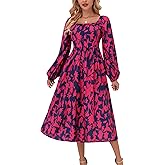 BAIYAMEISHA Women's Long Sleeve Button Decor Dress Boho Flowy Square Neck Maxi Dress 2025 Fall Casual Trendy Dresses