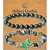 DUQGUHO 2Pcs Butterfly Bracelets for Women Healing Crystals Bracelets for Women Natural Gemstone Bead Bracelet Cute Butterfly Charm Bracelet Stretch 8mm Crystal Jewelry Gifts for Women