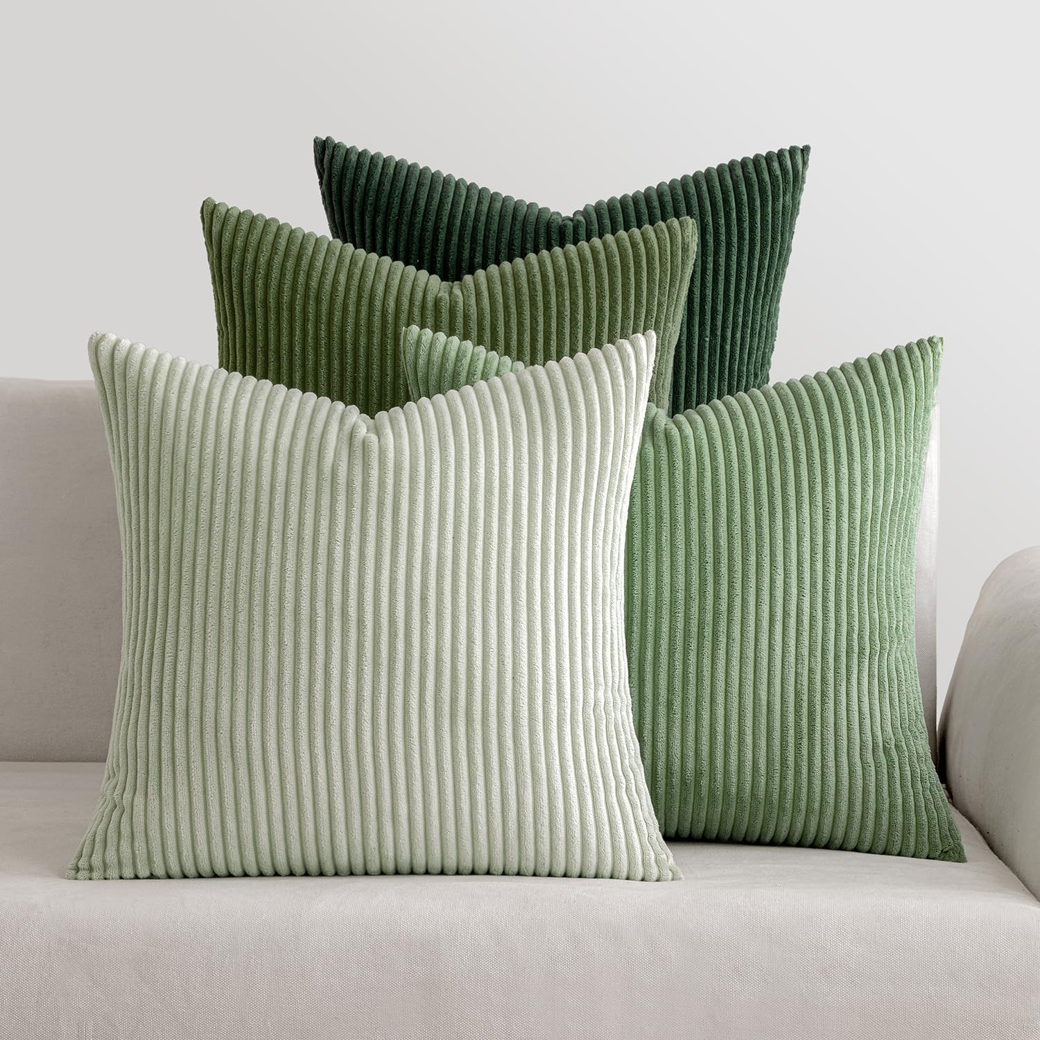 MIULEE Corduroy Cushion Covers Soft Decorative Square Throw Pillow Covers Cushion Soft Pillowcase Striped Pack of four for Home decor Sofa 40cm x 40cm,16x16 Inches Forest Green Series — image 1