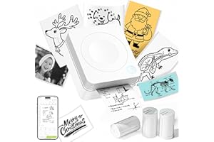 TYPONOS Sticker Printer, PM230 Mini Printer, Bluetooth Sticker Maker Machine with 3 Rolls Paper, Portable Print Pod for Journal, Lists, Study Notes, Pictures, DIY Gifts for Home Christmas, White