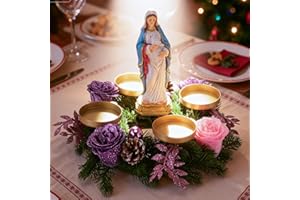 ELECTRICWISE 11.8 Inch Christmas Advent Wreath Candle Holder with Pregnant Virgin Mary Statue,Purple and Pink Rose,Christmas Home Church Table Centerpiece Decor, Candles Not Included(3.15 Inch Candle Holder)