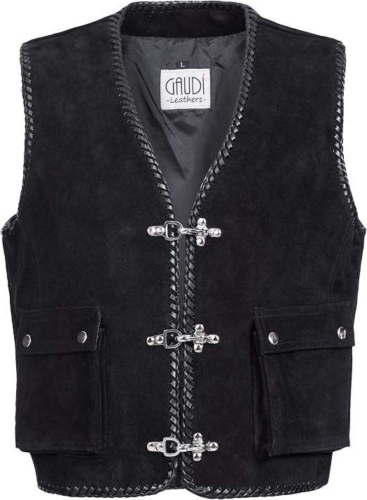 Gilet In Pelle Da Motociclista Uomo Gaudi-Leathers – Con Lacci E Tasche, Pelle Bovina