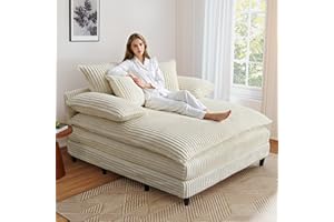 kakuboohi Oversized Chaise Lounge Chair Indoor, 54.8" W Sofa Bed with Adjustable Backrest, Comfy Deep Seat Sleeper Couch Reading Chairs, Cloud Sofas Couches for Living Room (Beige, 1-Set)
