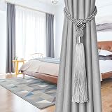 Pretty Jolly 2 Pack Long Tassel Curtain Tiebacks Grey Braided Rope Drape view 4