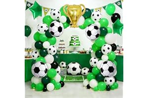 Soccer Birthday Party Decorations Balloons: 135pcs Soccer Balloon Garland Arch Kit with Champion Trophy, Green Black White La