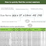 AMLOOPH M20 x 37mm Stainless Steel Flat Washer 3mm Thick 10 Pack view 3