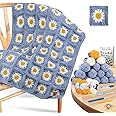 Coopay Crochet Starter Kit - Beginner's Blanket & Granny Squares Pattern, Includes Yarn & Instructions - Easy to Learn for Adults (Blue-Purple)