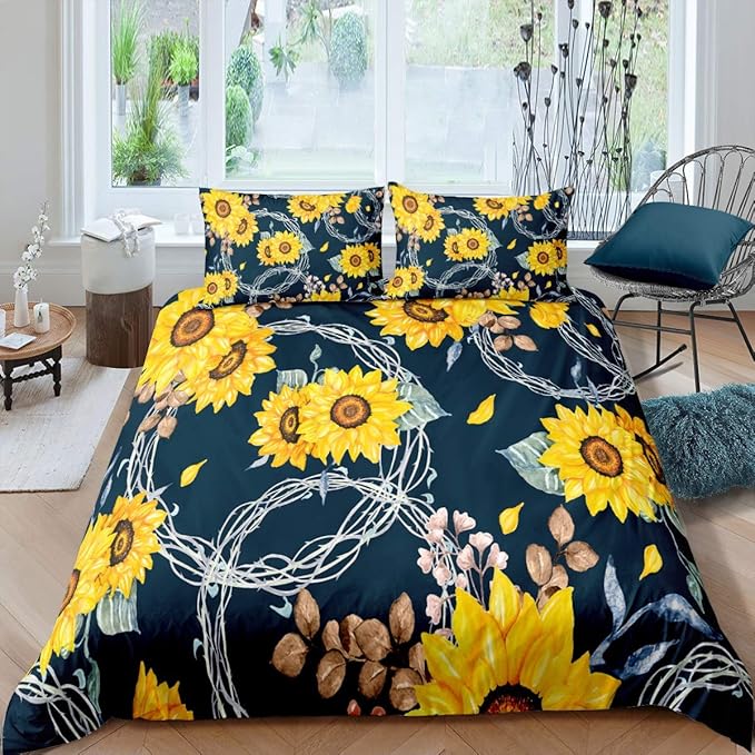 Sunflower Floral Bedding Set Blossom Flowers Comforter