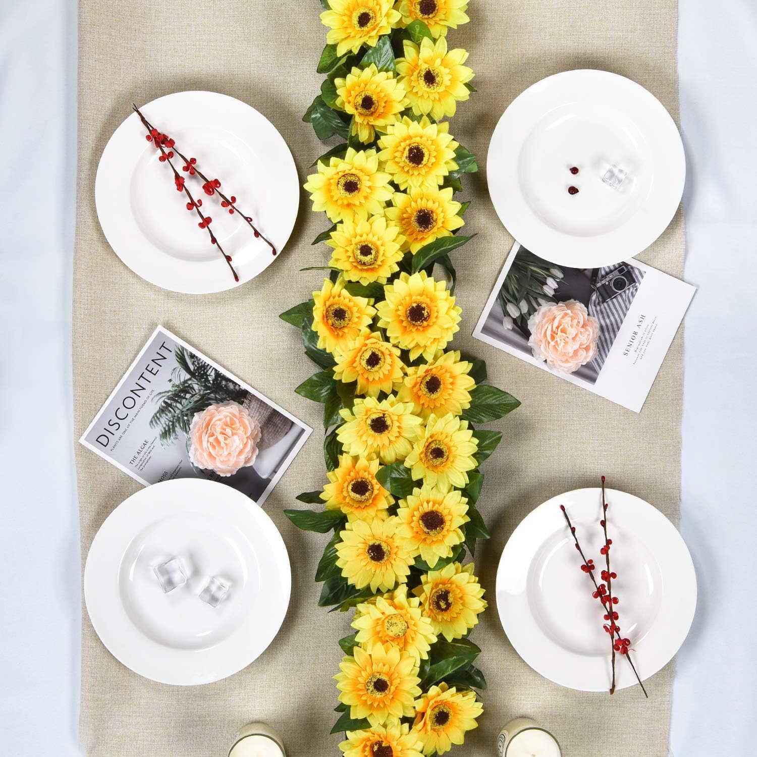 Amazon Com 2 Pack Artificial Sunflower Garland Silk Sunflower Vine Artificial Flowers With Green Leaves Wedding Table Decor Furniture Decor