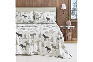 Extra Soft 100% Turkish Cotton Flannel Sheet Set. Warm, Cozy, Luxury Winter Bed Sheets. Stratton Collection (Full, Moose)