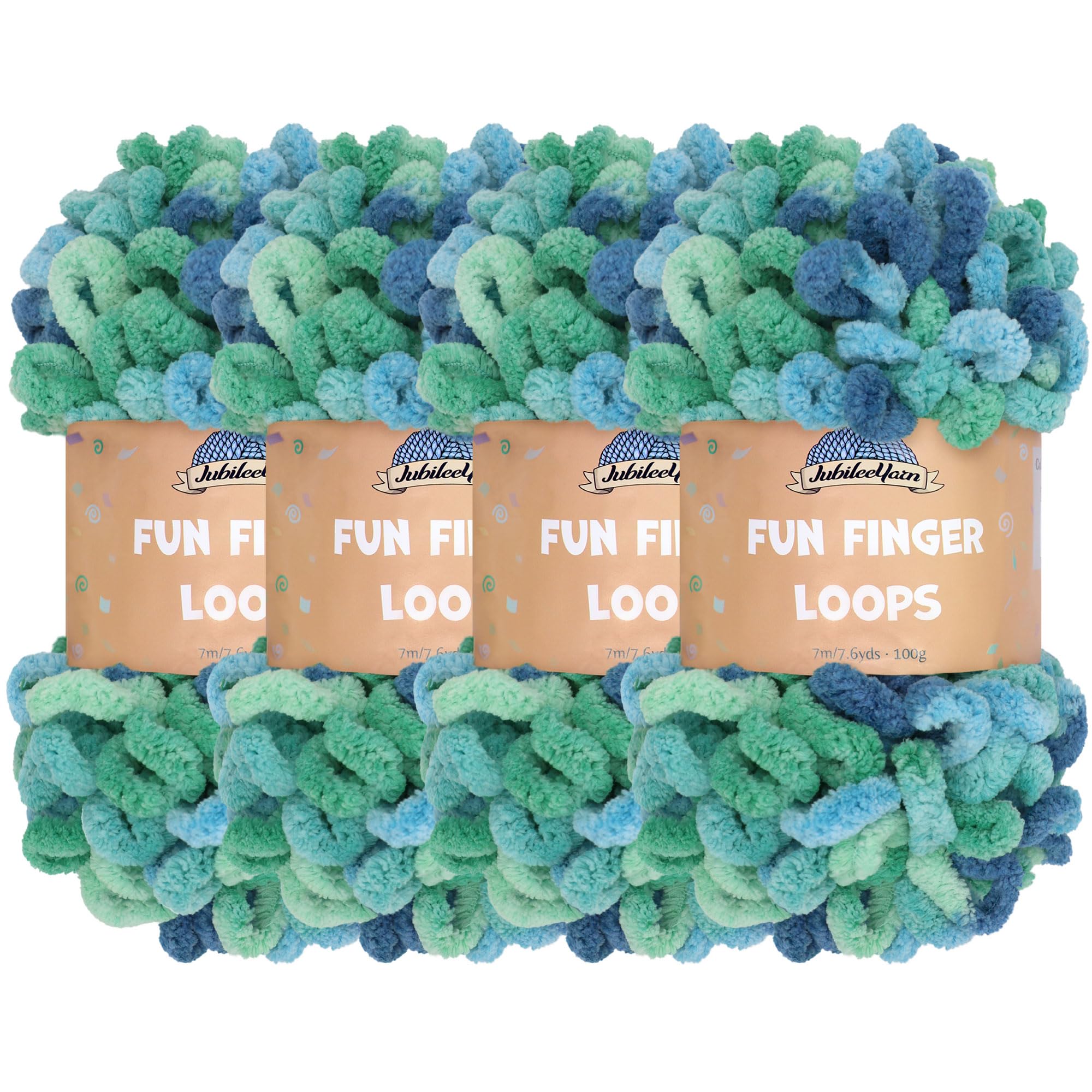 JubileeYarn Fun Finger Loops Yarn - Polyester Jumbo Weight Loop Yarn - 100g/Skein - Oceanus - 4 Skeins