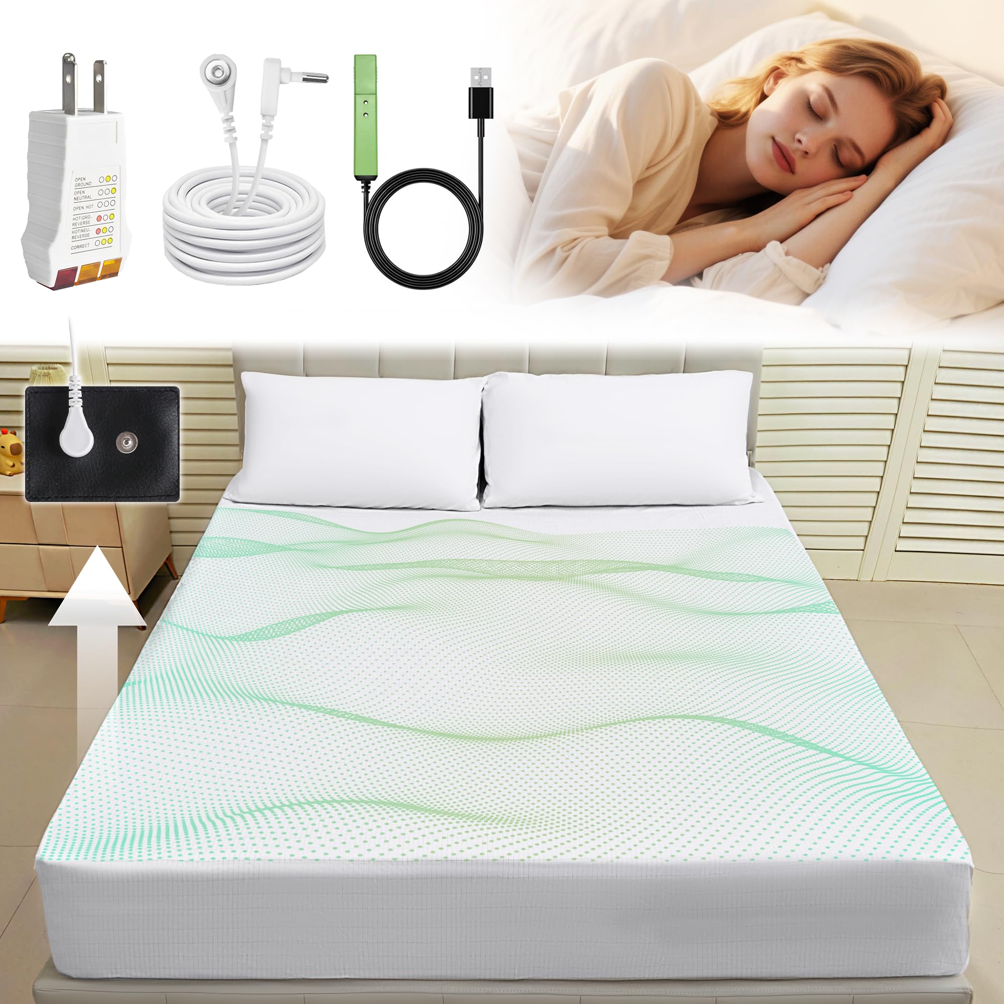 Photo 1 of Grounding Sheets Twin XL,90% Cotton+10% Pure Silver Fiber,Grounded Bed Sheet,Deep Pocket Bare Earth Grounding Sheet,Miracle Earth Sheets Well Bedding for Better Sleep & Wellness (White,39"x80"x15")