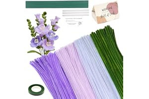 AHAMETON 216PCS Taro Purple and Green Pipe Cleaners Craft Supplies Pipe Cleaners Bouquet Supplies Blossom Tulips Lily Chenille Stems Bulk DIY Flower Bouquet Kit for Wedding Gift, Holiday Decoration