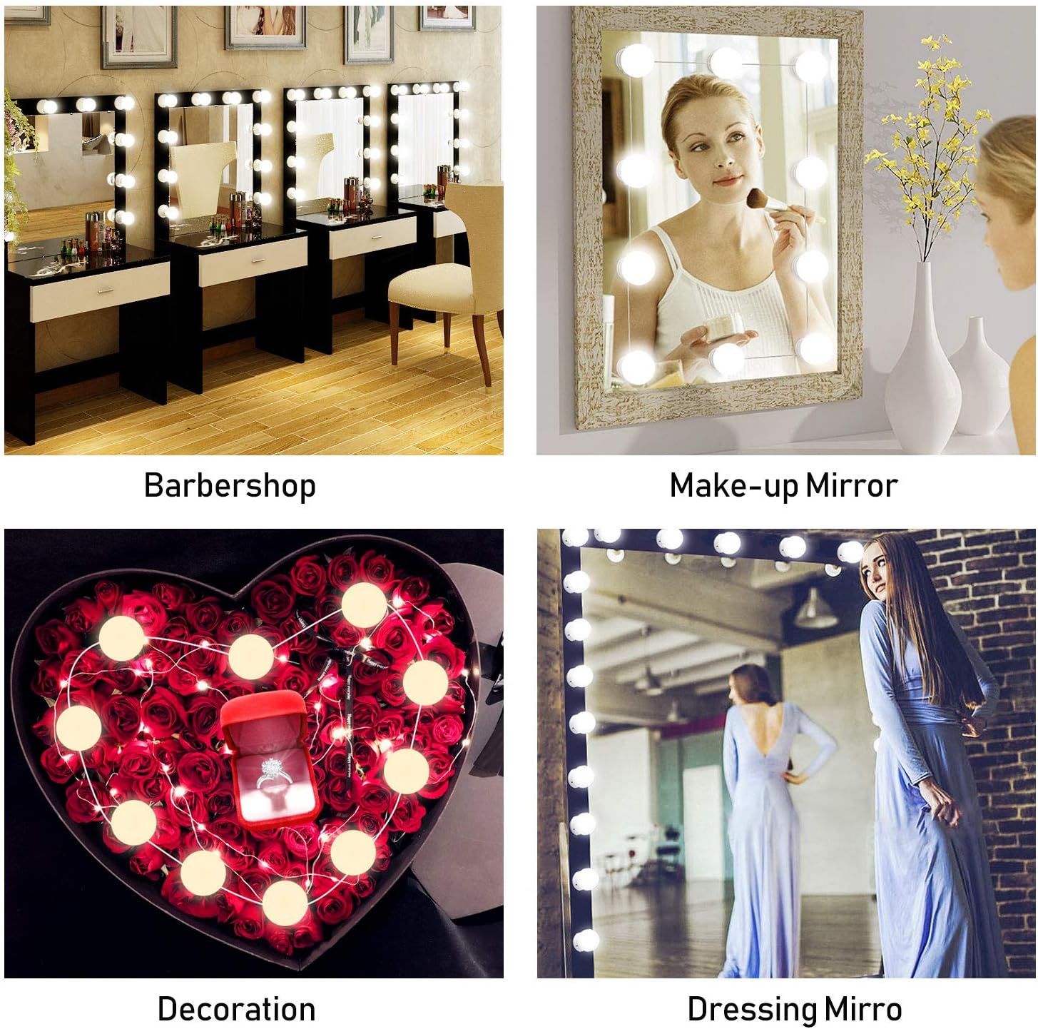 Mirror Lights, Hollywood Style LED Vanity Mirror Lights Kit with 10 Dimmable Bulbs, USB Cable Vanity Lights for Mirror with 3 Color Modes & 10 Adjustable Brightness (Mirror & USB Charger Not Include): Home Improvement