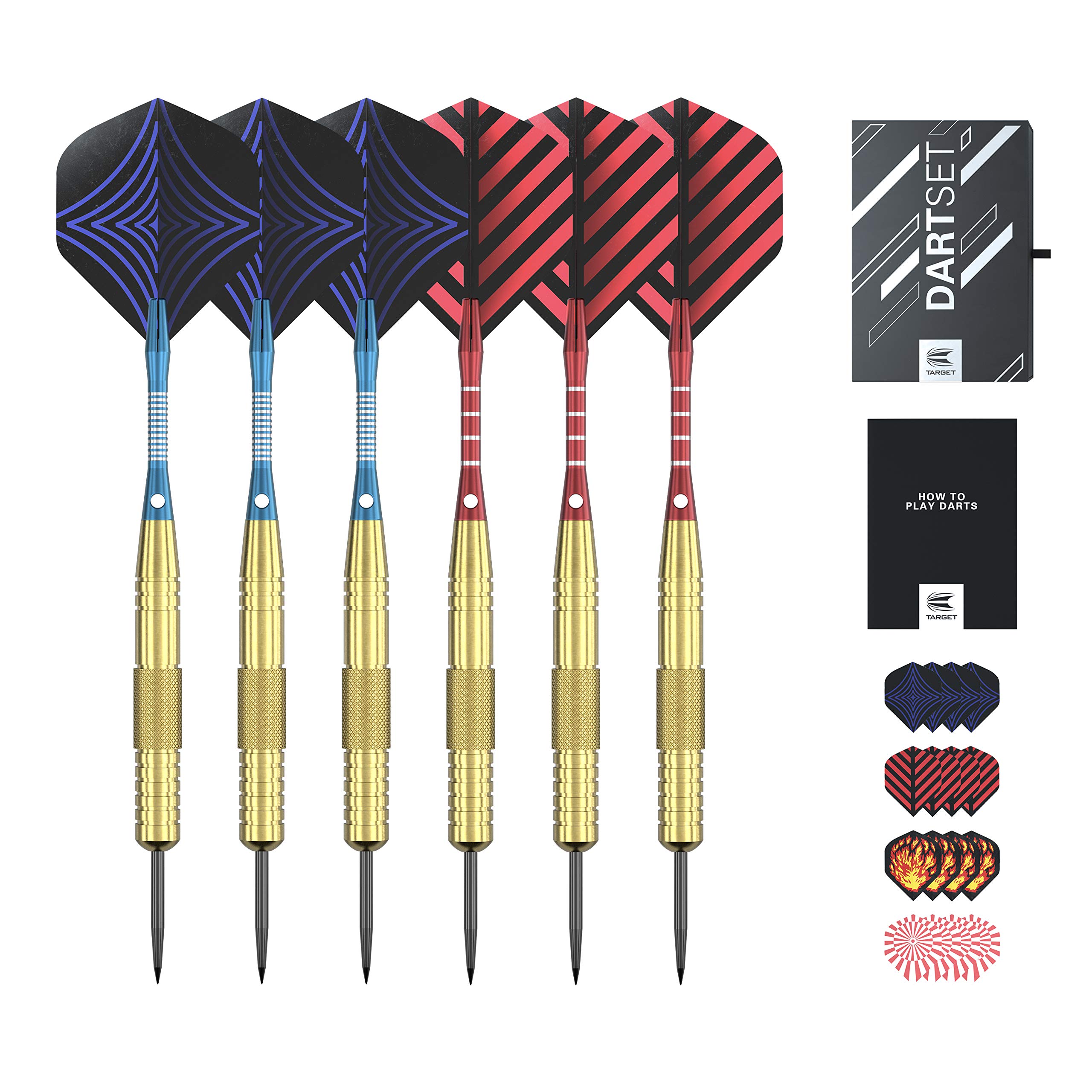 Target Darts 6 Dart Brass Steel Tip Gift Set | Includes 2 Fully Equipped Dart Sets with Additional Darts Flights | Precision Engineered Professional Darts
