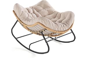 SWITTE Outdoor Rocking Chair, Oversized Patio Papasan Rocker, Comfy Wicker Reading Lounge, Indoor Egg Chair for Bedroom, Living Room, Porch, Garden, Lawn-Cream