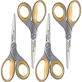 Westcott 8-Inch Titanium Bonded Scissors for Home, Office, and Classroom - Perfect for Cutting Paper, Sewing, and Crafts - Heavy-Duty Design with Soft Handle - Gray/Yellow - 4-Pack