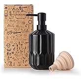 Fun Elements Bathroom Soap Dispenser, 16 Oz Luxurious Hand soap Dispenser for Bathroom, Ceramic Liquid Soap Dispenser for Bathroom Countertop with Plastic Pump, Silicone Funnel（Black Bottle）