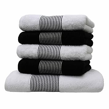 5 Pièces Serviette De Bain Liness Stripes Multicolore Noir