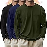 Evervibe 3 Pack Men's Big and Tall Long Sleeve Shirts Thermal Pocket T-Shirt Crew Neck Fleece Top Slim Fit Casual Tee