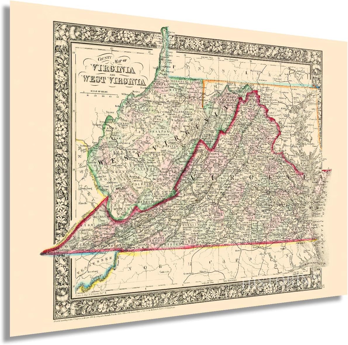 HISTORIX Vintage 1863 Virginia and West Virginia Map - 18x24 Inch Vintage Map of Virginia Poster and West Virginia Wall Map - Old County Map of Virginia and West Virginia (2 Sizes)