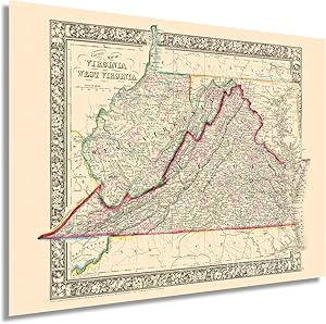 HISTORIX Vintage 1863 Virginia and West Virginia Map - 18x24 Inch Vintage Map of Virginia Poster and West Virginia Wall Map - Old County Map of Virginia and West Virginia (2 Sizes)